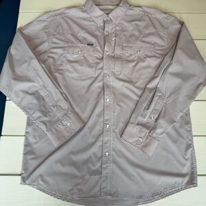 PONCHO Men's Long-Sleeve Pearl Snap Shirt in Maroon Microcheck